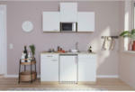 Möbelix Miniküche mit Mikrowelle + Kühlschrank 150 cm Weiß/Eiche
