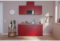 Miniküche mit Mikrowelle + Kühlschrank 150 cm Rot/Eiche