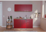 Möbelix Miniküche mit Kühlschrank + Kochfeld 150cm Rot/Eiche Dekor