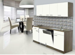 Küchenzeile Economy mit Geräten 195 cm Weiß/Eiche Dekor Modern