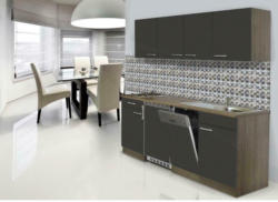 Küchenzeile Economy mit Geräten 195 cm Grau/Eiche Dekor Modern