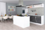 Möbelix Küchenzeile Premium mit Geräte 280 cm Grau/Weiß + Kochinsel
