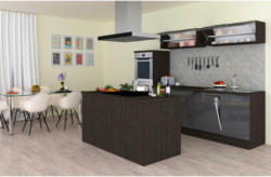 Küchenzeile Premium mit Geräte 280 cm Grau mit Kochinsel
