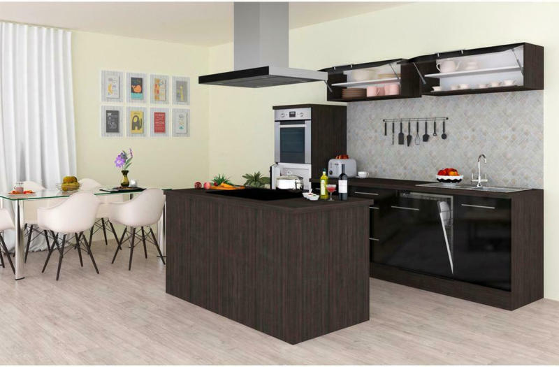 Küchenzeile Premium mit Geräte 280 cm Grau/Schwarz +kochinsel