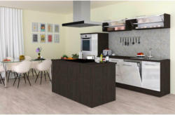 Küchenzeile Premium mit Geräte 310 cm Grau/Weiß + Kochinsel