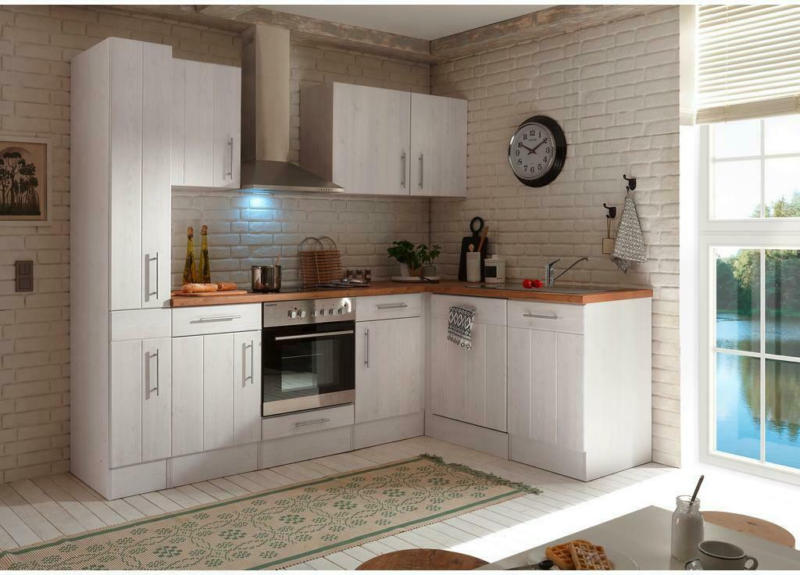 Küchenzeile Premium mit Geräten 250x172 cm Weiß Landhaus