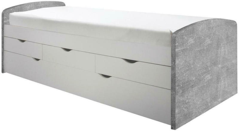 Ausziehbett mit Schubladen 90x200 cm Nessi Weiß/Grau