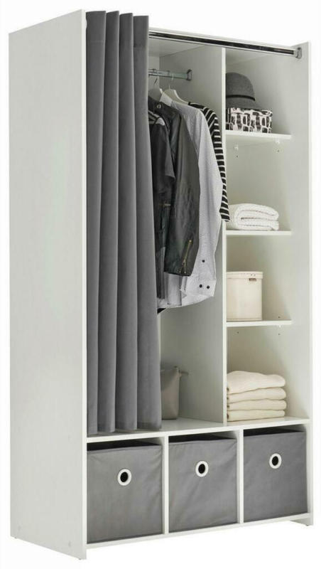 Kleiderschrank mit Laden B: 100 cm Jenke, Weiß/ Grau