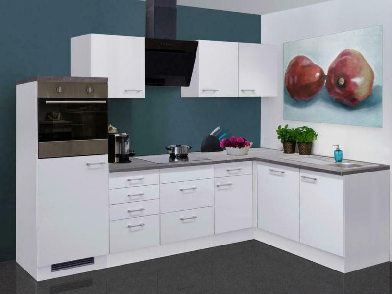Einbauküche Eckküche Möbelix Lucca mit Geräten 280x170 cm Weiß Modern