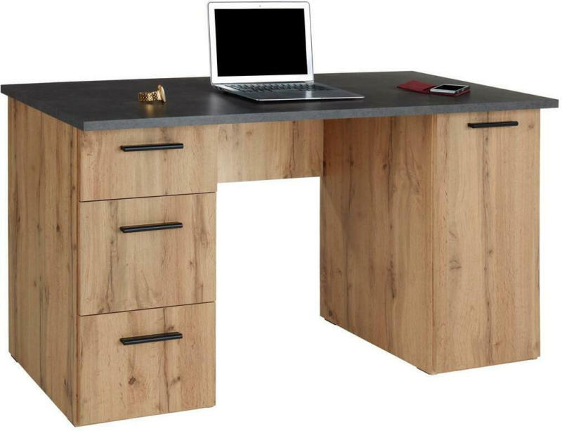 Schreibtisch mit Stauraum B 138 cm H 76cm Mx 143, Eiche Dekor