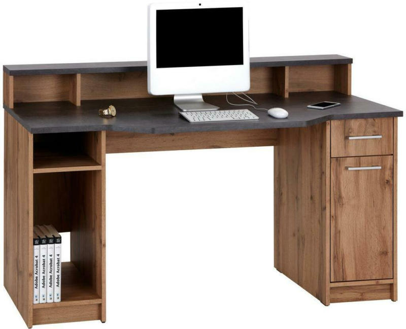 Schreibtisch mit Stauraum B 150 cm H 91cm Tobi Beton/ Dekor