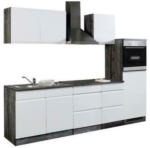 Möbelix Küchenzeile Cardiff mit Geräten 270 cm Weiß Hochglanz/Eiche