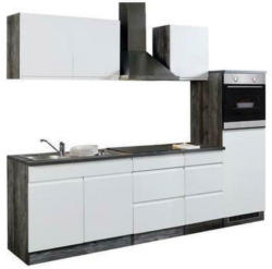 Küchenzeile Cardiff mit Geräten 270 cm Weiß Hochglanz/Eiche