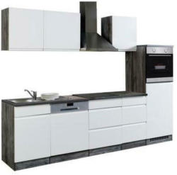 Küchenzeile Cardiff mit Geräten 280 cm Weiß Hochglanz/Eiche
