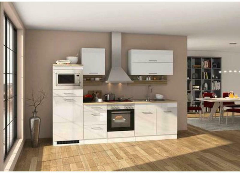 Küchenzeile Mailand mit Geräten 270 cm Weiß Hochglanz