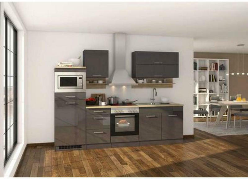 Küchenzeile Mailand mit Geräten 270 cm Anthrazit Hochglanz