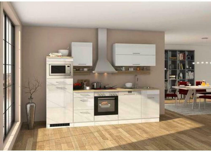 Küchenzeile Mailand mit Geräten 280 cm Weiß Elegant