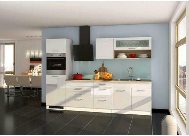 Küchenzeile Mailand mit Geräten 290 cm Weiß Hochglanz