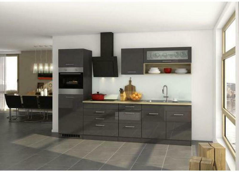 Küchenzeile Mailand mit Geräten 290 cm Anthrazit Hochglanz