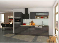 Küchenzeile Mailand mit Geräten 300 cm Anthrazit Hochglanz