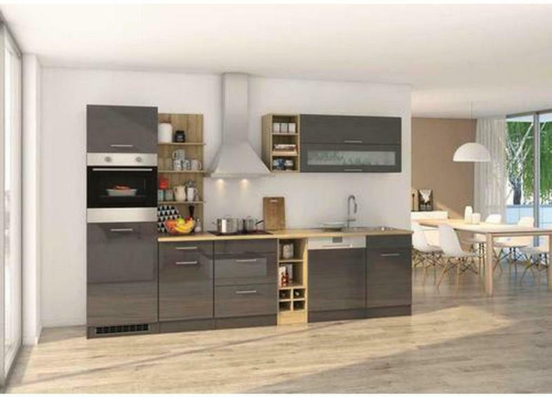 Küchenzeile Mailand mit Geräten 310 cm Anthrazit Elegant