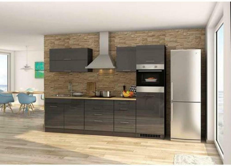 Küchenzeile Mailand mit Geräten 290 cm Anthrazit Hochglanz