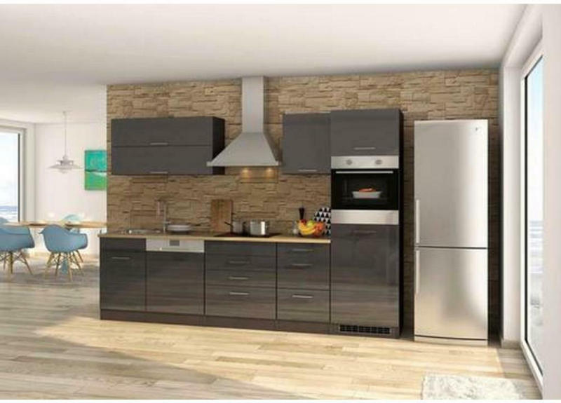 Küchenzeile Mailand mit Geräten 300 cm Anthrazit Elegant