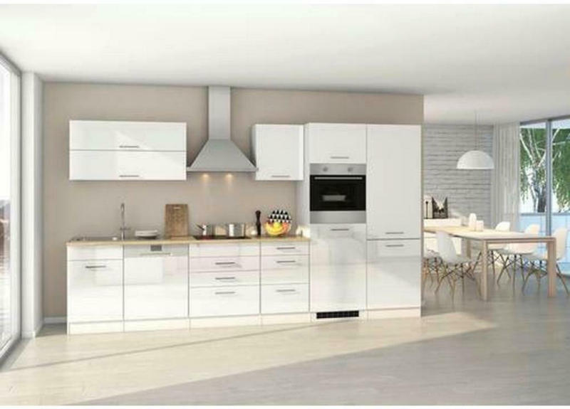 Küchenzeile Mailand mit Geräten 360 cm Weiß Hochglanz