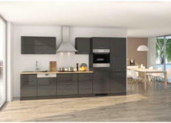 Küchenzeile Mailand mit Geräten 360 cm Anthrazit Hochglanz