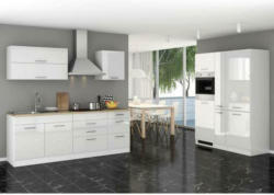 Küchenzeile Mailand mit Geräten 380 cm Weiß Hochglanz