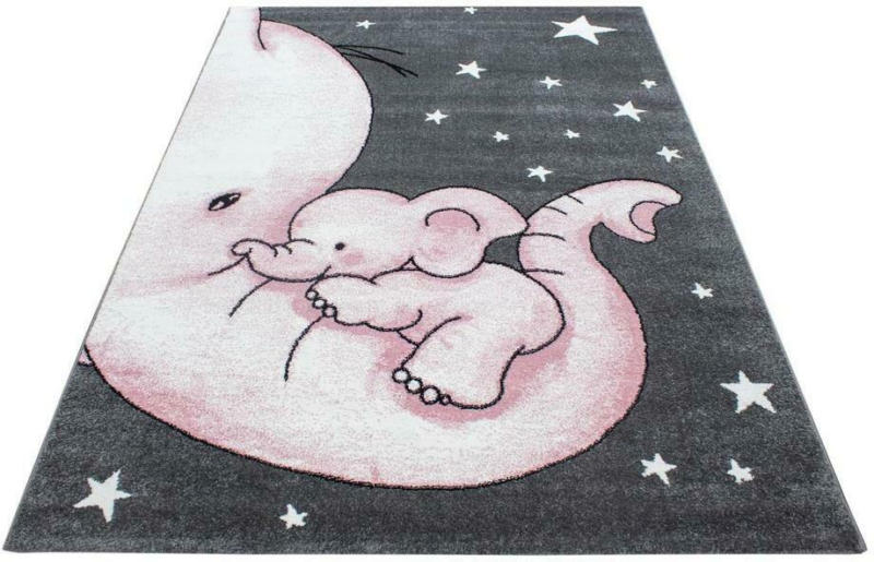 Kinderteppich Elefant Grau/Weiß/Pink Kids 120x170 cm
