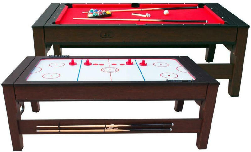 Multi-Spieltisch Reverso Pool+ Airhockey, Braun/Rot/Weiß