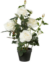 Kunstpflanze Rosenbusch Weiß H: 68 cm mit Topf