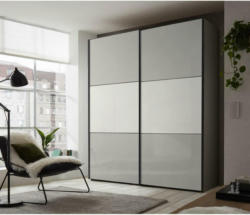 Schwebetürenschrank Glasfront 225 cm Includo, Hellgrau/Weiß
