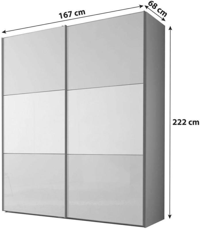 Schwebetürenschrank Glasfront 167 cm Includo, Hellgrau/Weiß