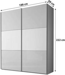 Schwebetürenschrank Glasfront 188 cm Includo, Hellgrau/Weiß