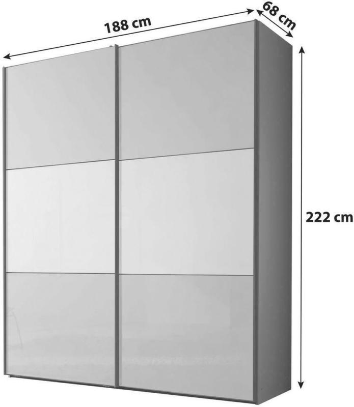 Schwebetürenschrank Glasfront 188 cm Includo, Hellgrau/Weiß