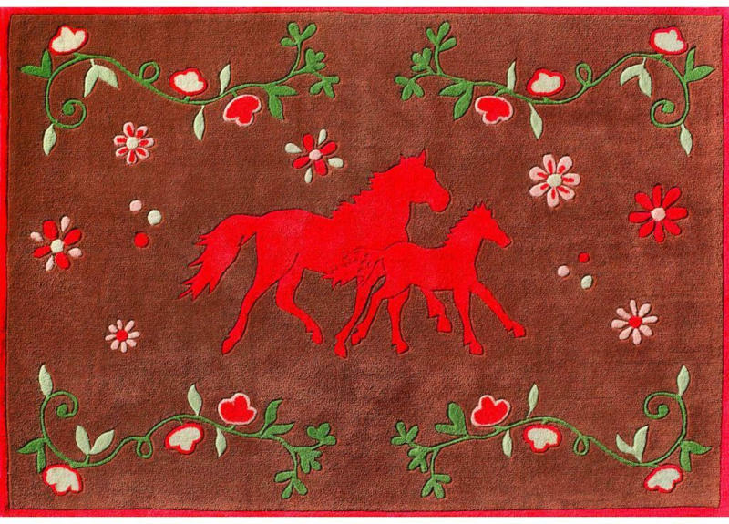 Kinderteppich Pferd Braun/Pink 110x170 cm