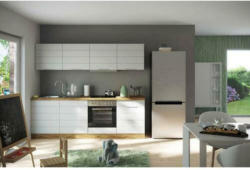 Küchenzeile Florenz mit Geräte B: 240 cm Weiß/Eiche Dekor