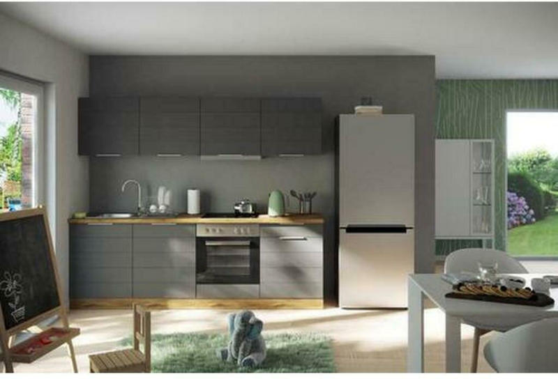 Küchenzeile Florenz mit Geräte B: 240 cm Grau/Eiche Dekor