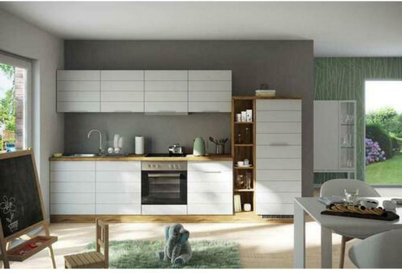 Küchenzeile Florenz mit Geräte B: 330 cm Weiß/Eiche Dekor