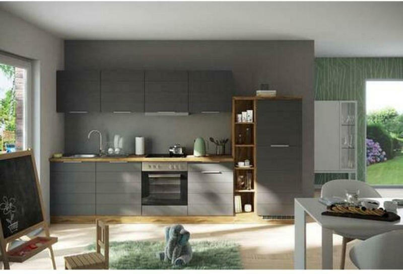 Küchenzeile Florenz mit Geräte B: 330 cm Grau/Eiche Dekor