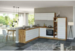 Einbauküche Eckküche Möbelix Florenz ohne Geräte 240/270 cm Weiß/Eiche Dekor