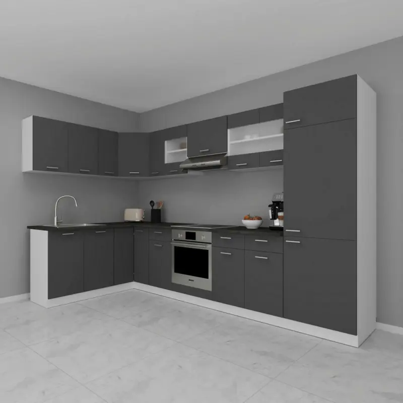 Eckküche 178/328 cm in Anthrazit, Weiß