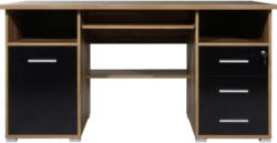Schreibtisch mit Stauraum B 145 H 75 cm, Schwarz/Walnussfarben