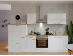 Küchenzeile Economy mit Geräten 300 cm Weiß/Nussbaum Dekor