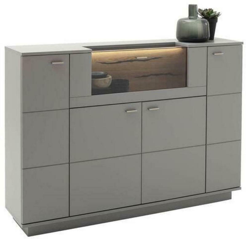 Highboard Echtholz B: 160 cm Sevilla Grau/Eichefarben