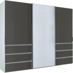 Schwebetürenschrank in Weiß, Schlammfarben