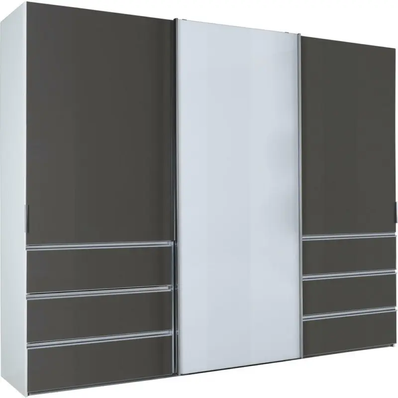 Schwebetürenschrank in Weiß, Schlammfarben