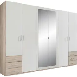 Drehtürenschrank in Weiß, Eichefarben
